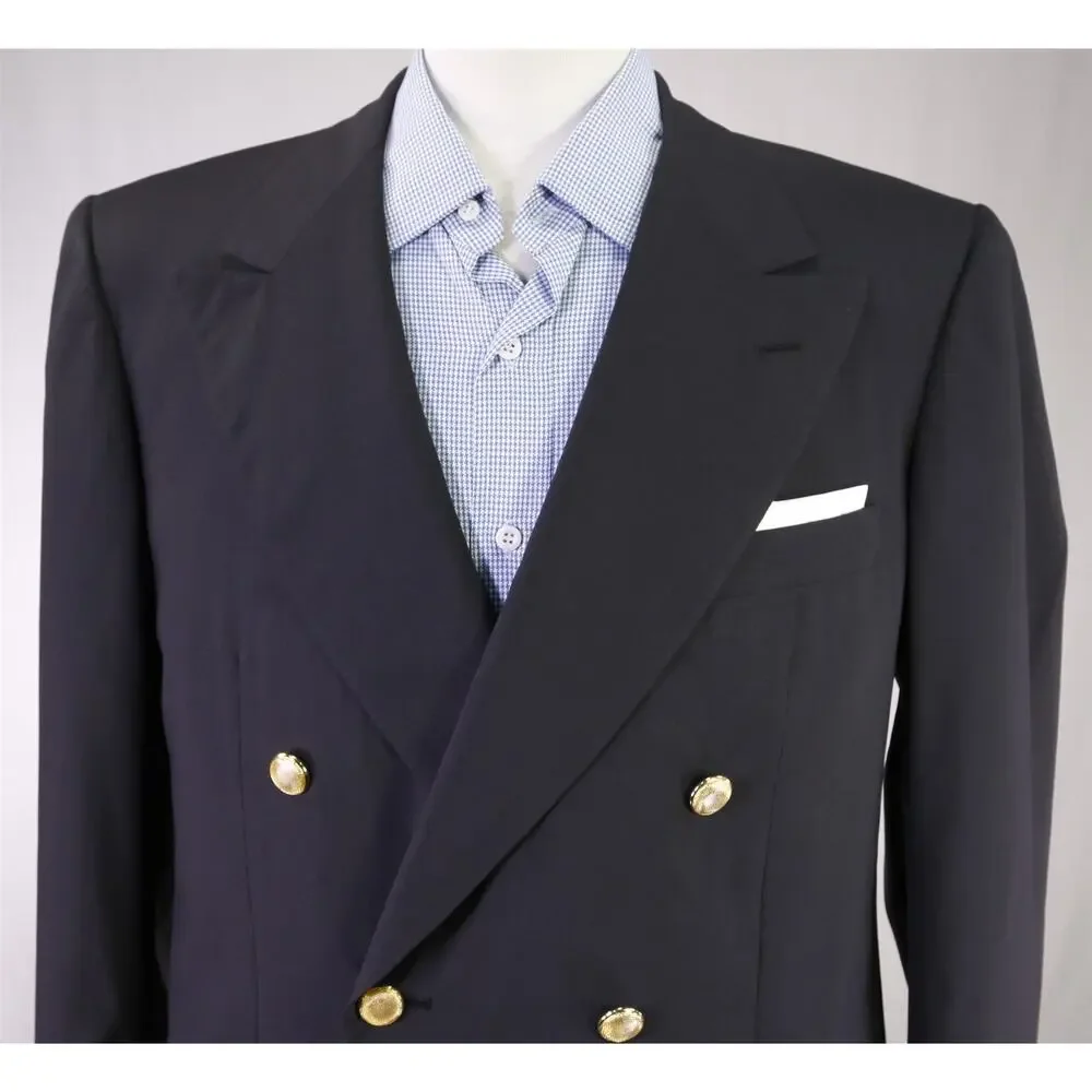 Tincati Milano Saint Andrews Black Double Breasted Gold Button Wool Blazer 40R